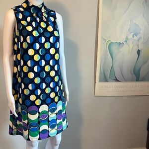 London Times Blue and Yellow Geometric Mini Dress